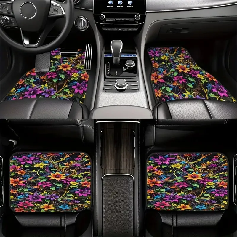 

4pcs Set Colorful Floral Crystal Velvet Car Floor Mats | Fits Most Car Models, Polyester Fiber, Universally Applicable