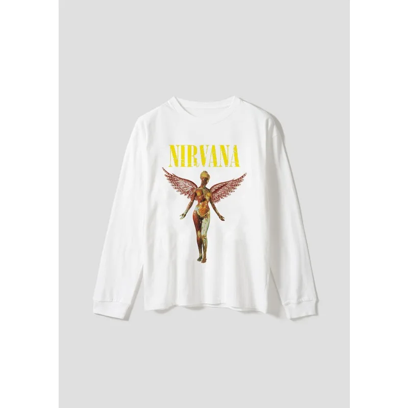 تي شيرت American Retro Nirvana Band ثلاثي الأبعاد مطبوع لركوب الدراجات بأكمام طويلة للرجال والنساء، بلوزة فضفاضة عالية الجفاف سريعة الجفاف