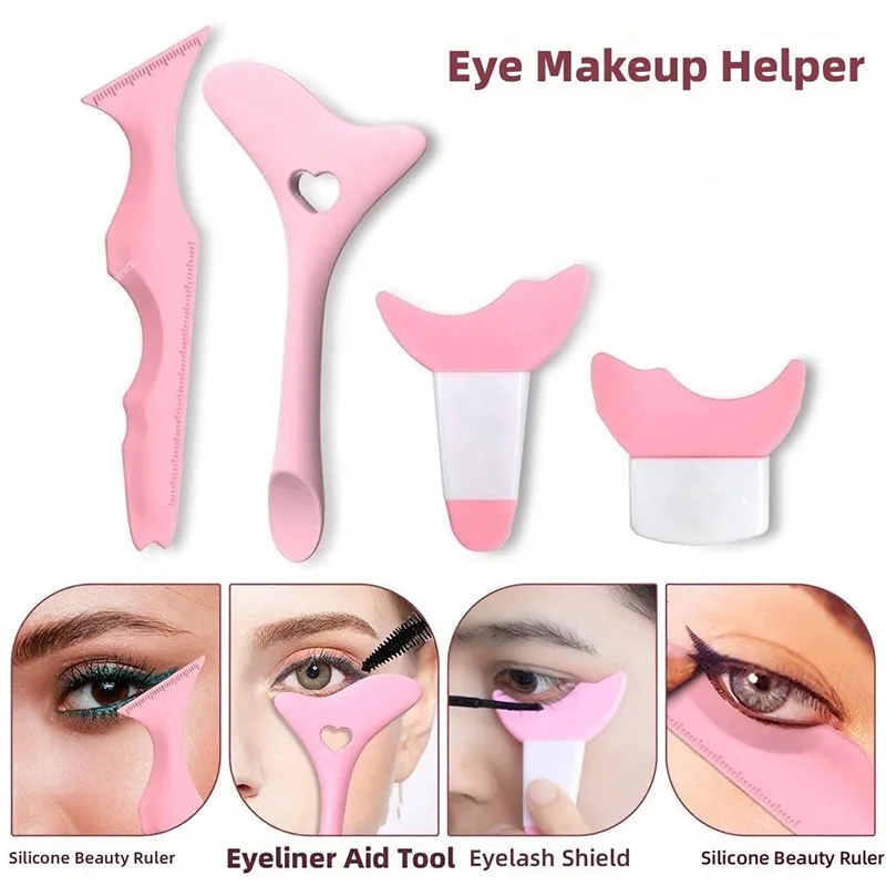 4pcs Multifunctional Silicone Eyeliner Stencil Set Tools for Perfect Eyeliner, Eyelashes & Brows, Beauty Aid for All Skin Types