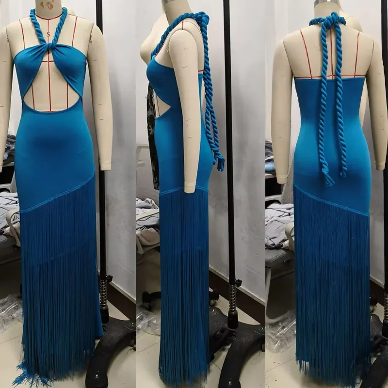 Sexy licou dos nu moulante robe Maxi femmes anniversaire soirée soirée bal évider gland célébrité formelle longues robes