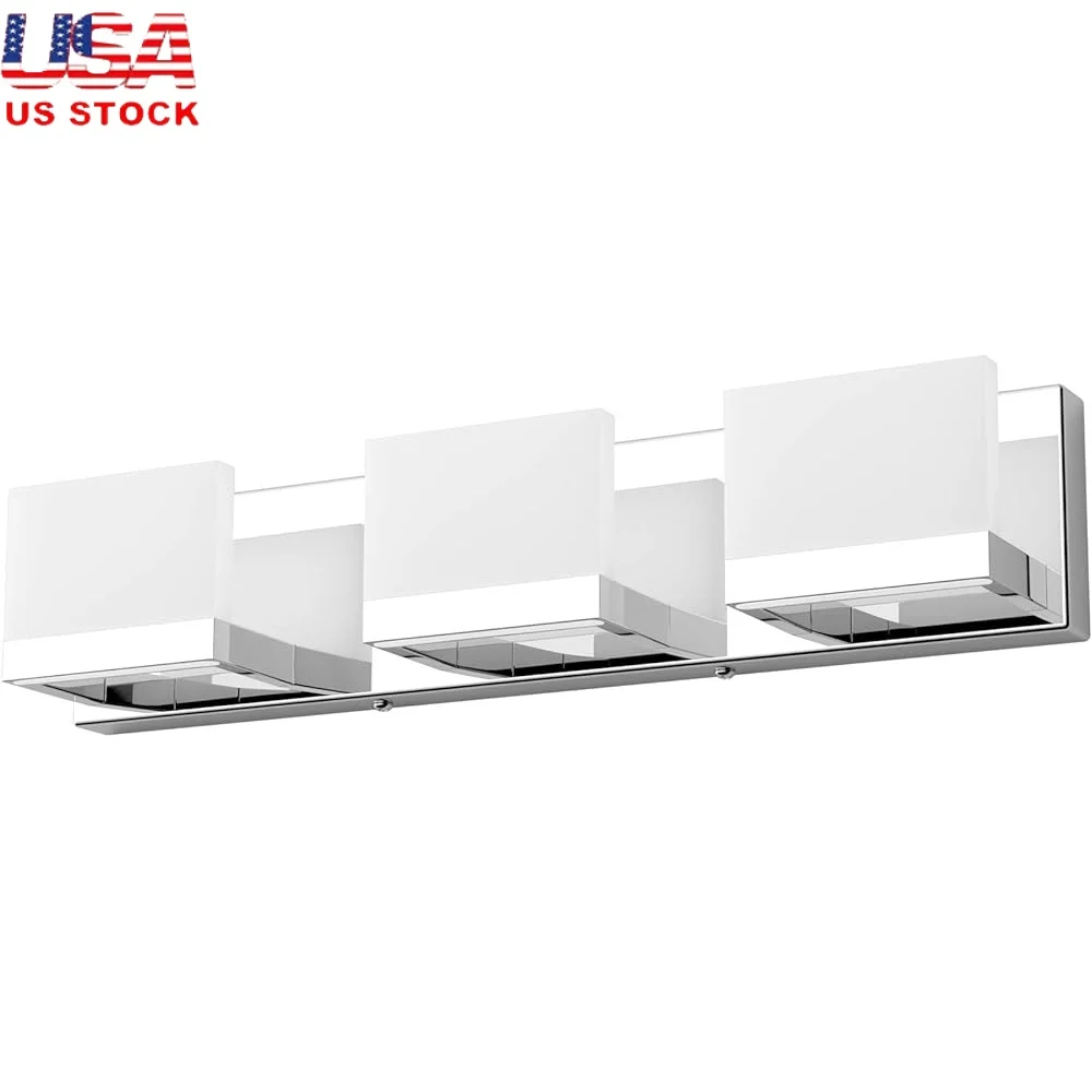

Modern LED Vanity Light 3 Lights Chrome Bathroom Wall Fixtures Up Down Lighting Acrylic Shade Bright 6000K Hard Wired