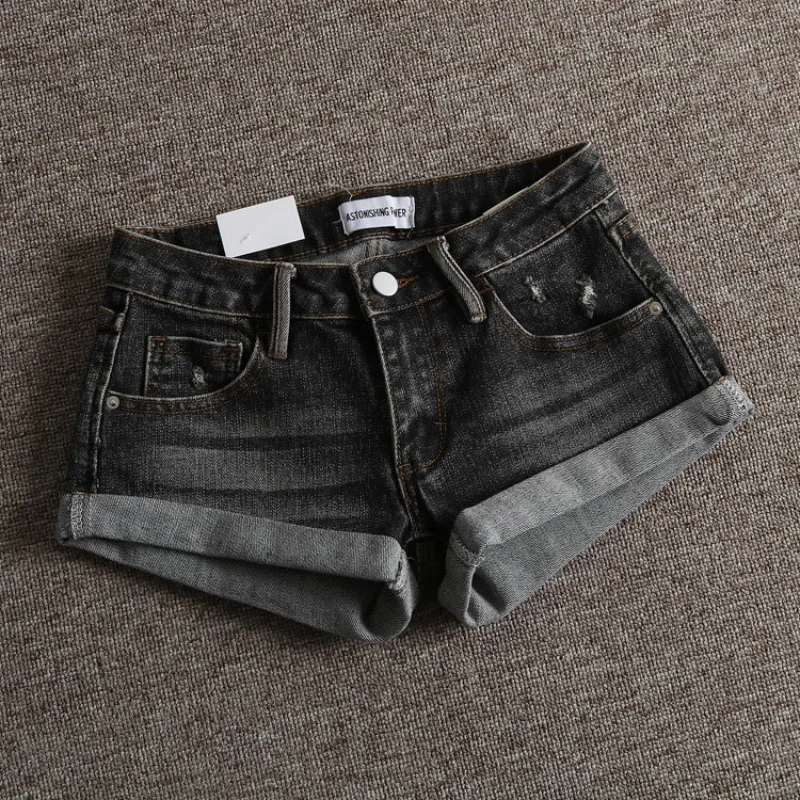 American Street Old Retro Worn Slim Low Waist Curled Hip Denim Super Shorts Women Summer Y2k Micro Mini Shorts Hot Pants