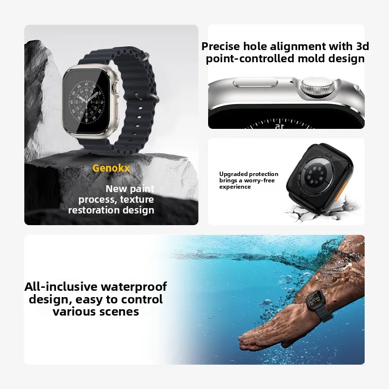 Película temperada à prova d'água e antiembaçante aplicável ao iWatch S10/11, capa protetora integrada com botão de metal exposto na parte traseira.