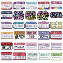 Rainbow Letter Hello Enamel Brooch Trouble Anxiety Better Cry Alien Waste Life Try Creative Metal Badge Punk Lapel Pins Jewelry