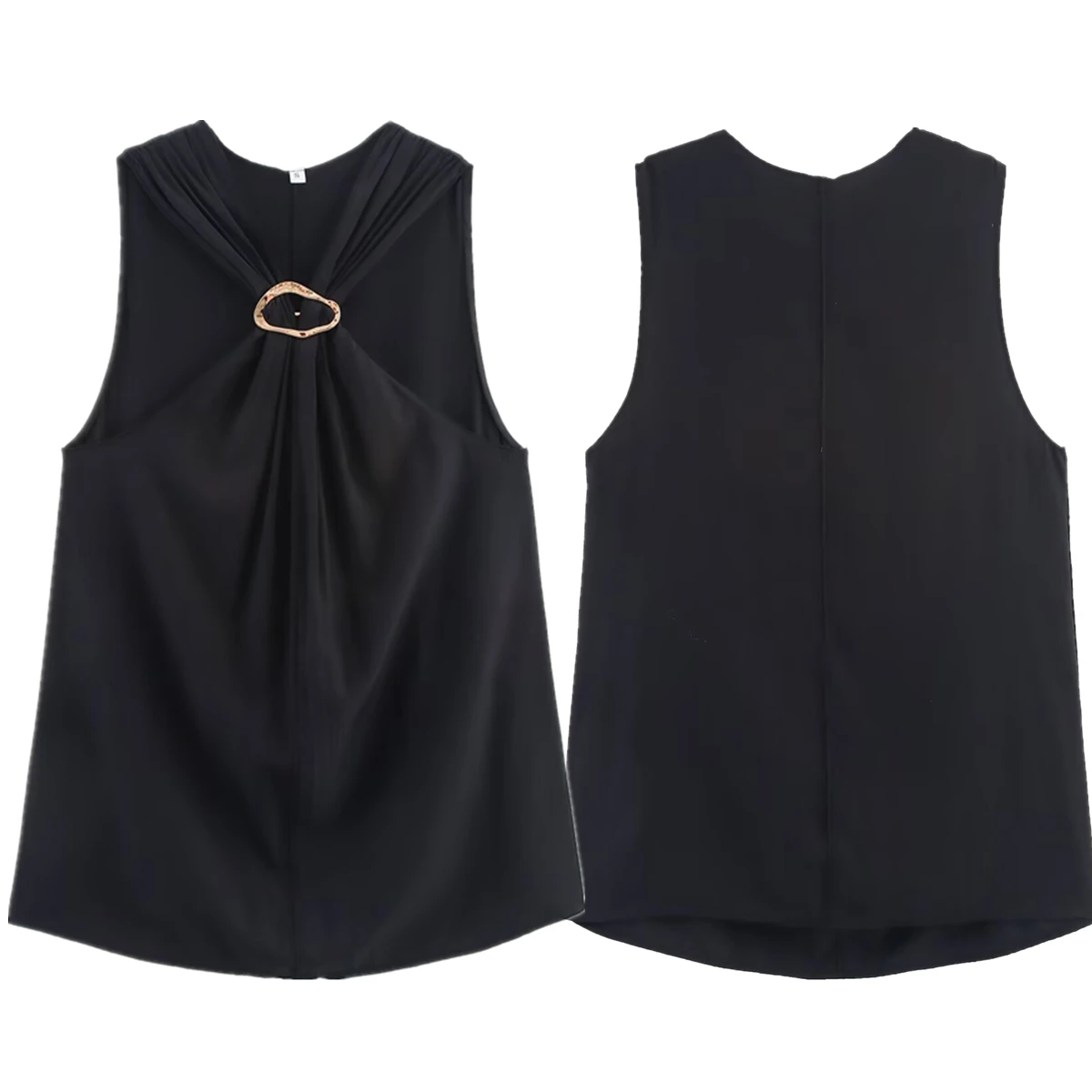 

Maxdutti Minimalist Blouse Women Black Halter Neck Shirt French Fashion Gold Buckle Sexy Off-shoulder Tube Shirt Tank Top