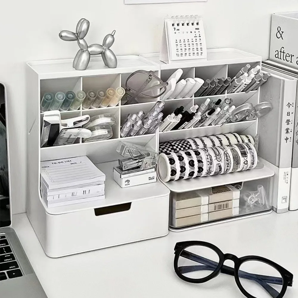 6-Grid Desktop Storage Drawers Stackable Design Large Capacity Oblique Pen Holder Oblique Insertion Space-saving