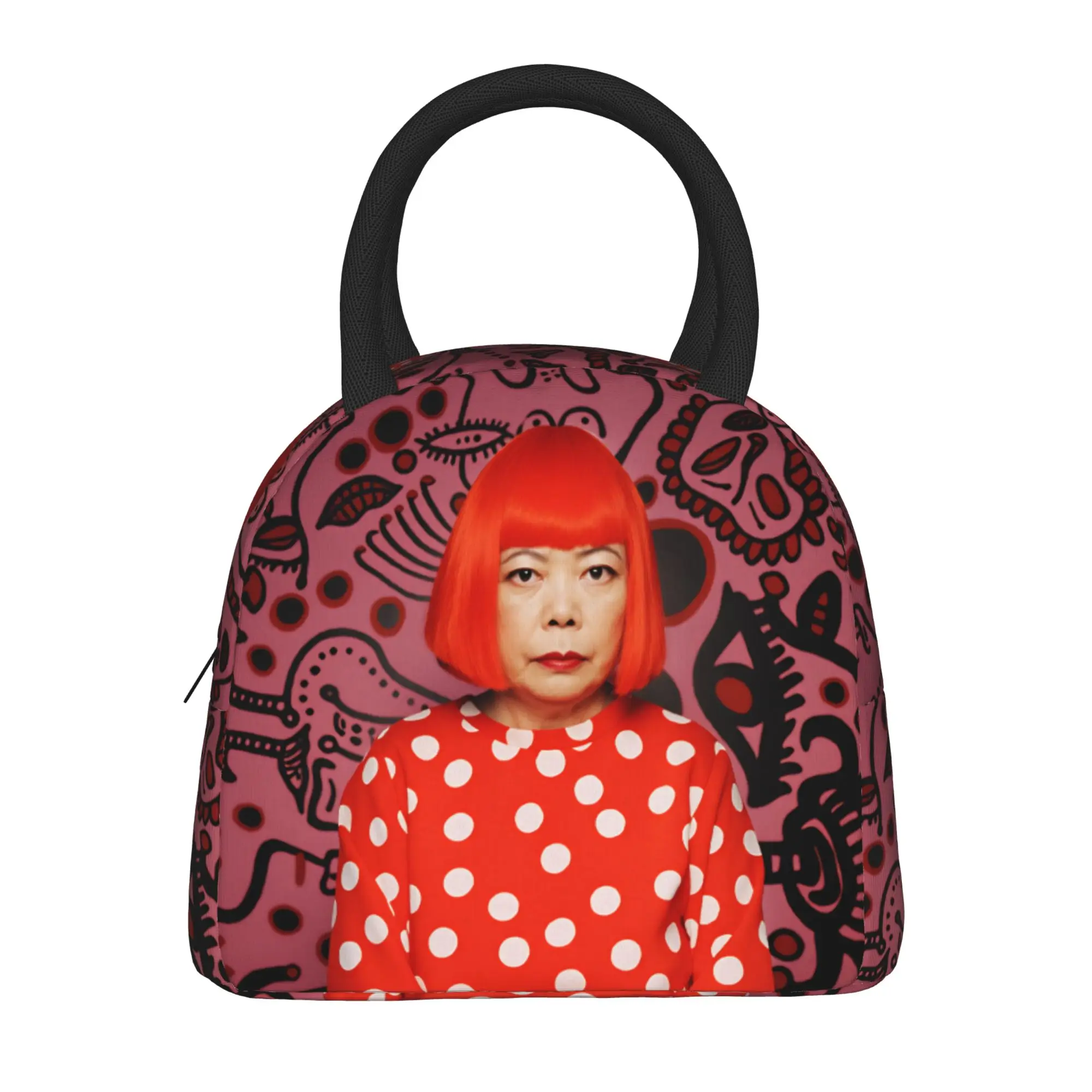 Yayoi Kusama Abstract Face Lunch Bag Japanese Artist Cute Lunch Box For Men Travel Cooler Bag Oxford Thermal Tote Handbags