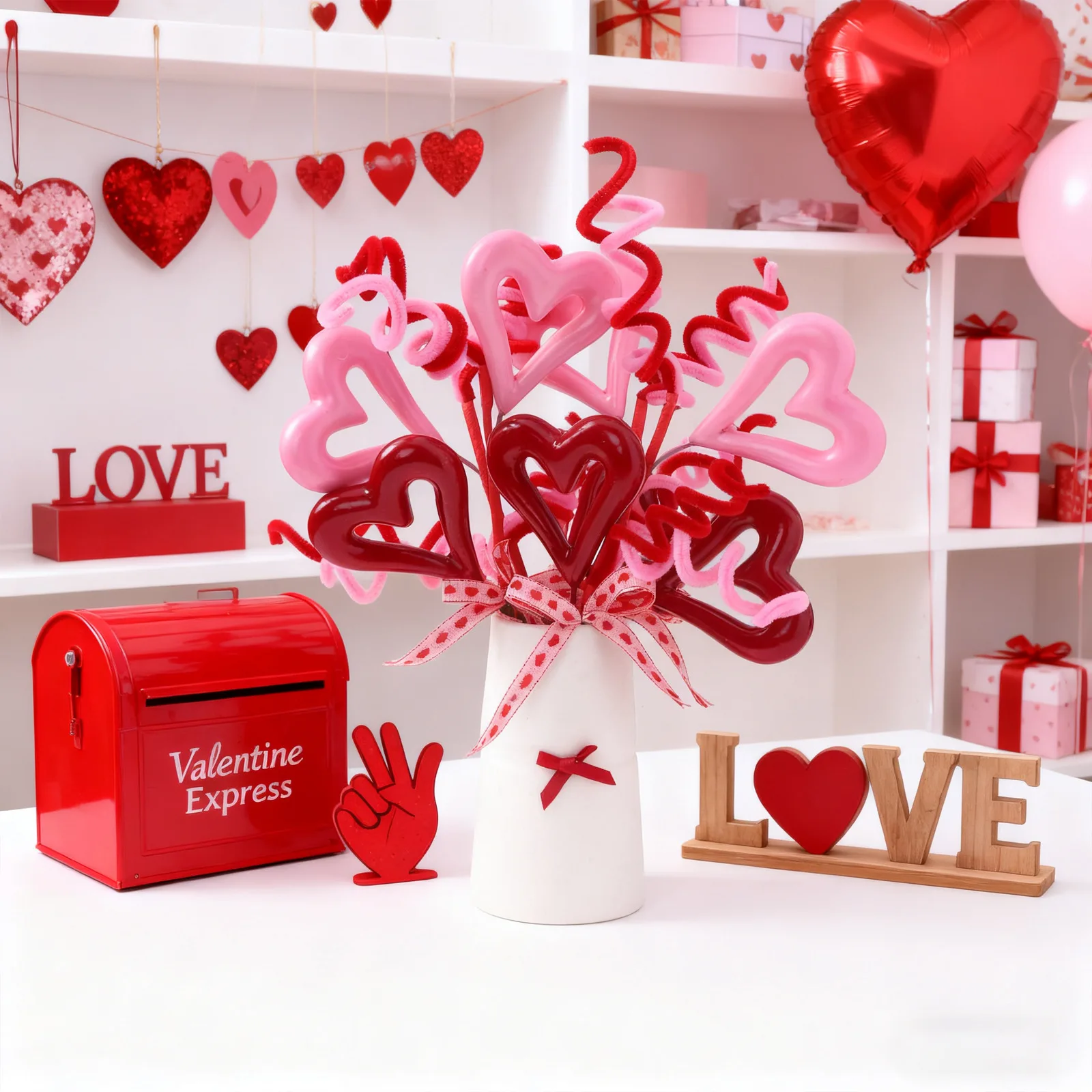 

Cute Valentine's Day Red Heart Berries Branches Home Desktop Decoration Romantic Tabletop Ornament Wedding Party Gift Supplies