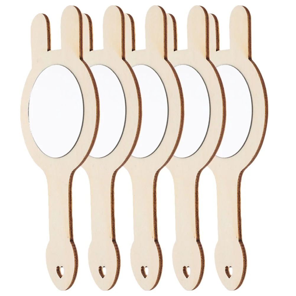 

5Pcs Kids DIY Wooden Handheld Mirror Unpainted Craft Painting Blank Mirror Educational Fun Family Activity Craft Supply