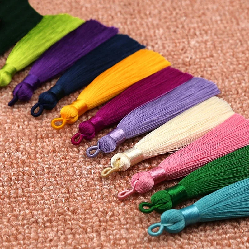 5pcs/lot 8cm Silky Tassel With Hanging Ring Silk Fringe Tassel Trim Decor Key Tassels For DIY Jewelry Making Home Decor