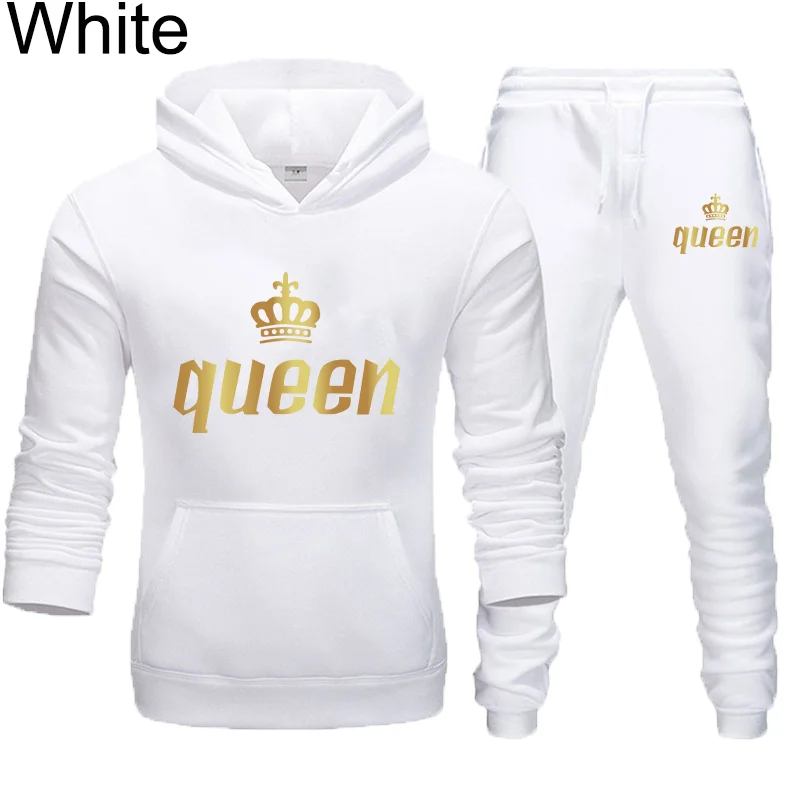King and Queen Print Couple Fashion Hoodie Set Hoodie+Two Pants