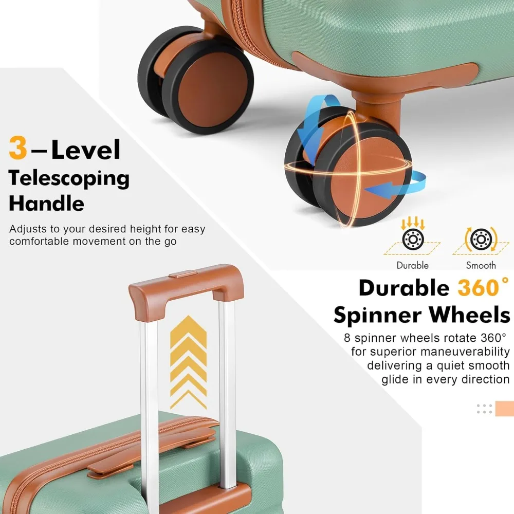 3 Piece Spinner Luggage Set, Lightweight Hardside Suitcase with TSA Lock, YKK Zippers, 20 Inch Carry-On Travel Set