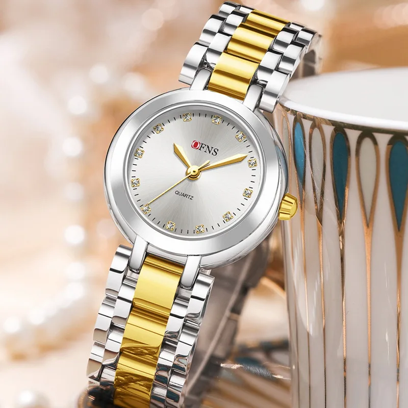 Ladies' Luxury Retro Watch with Sparkling Diamonds High-End Quartz Movement Solid Steel Strap Stylish Female Fashion Accessory