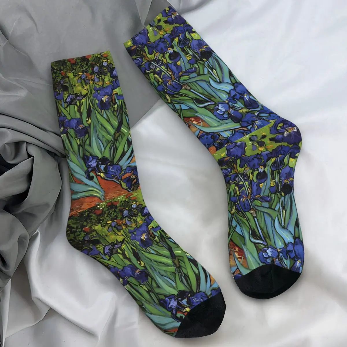 Van Gogh Socks Irises Purple Novelty Stockings Men's Comfortable Running Sports Socks Spring Graphic Non Slip Socks