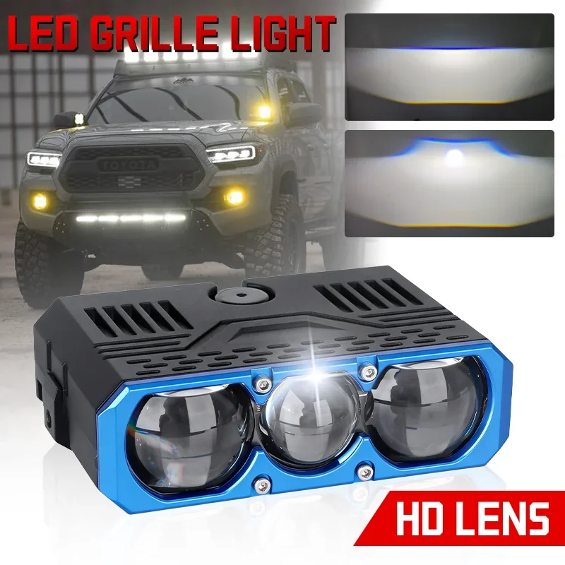 

2PCS Triple Lens LED Grille Lamp Solenoid Beam Switch Spotlight Universal Car & Motorcycle Fog Light Offroad Driving Light 12V
