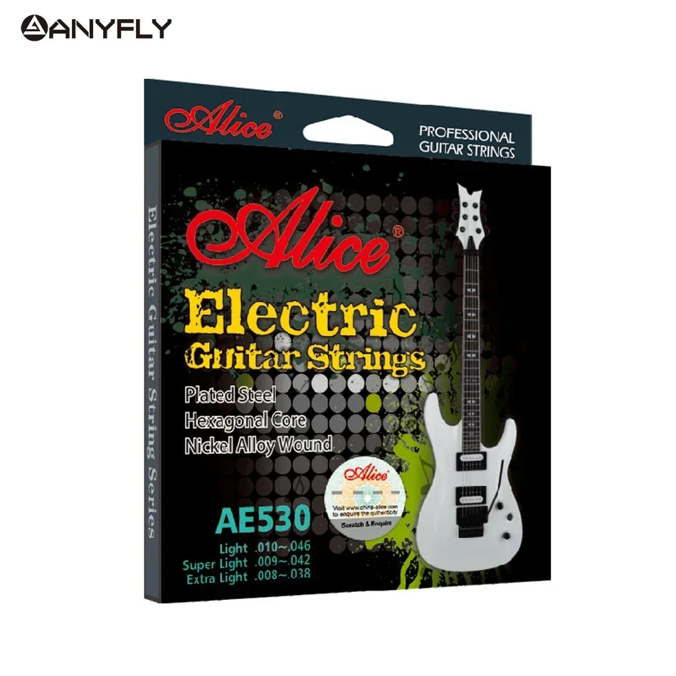 Original alice ae530 cordas de guitarra elétrica 1st-6th luz super leve extra leve liga de níquel ferida conjunto completo núcleo hexagonal