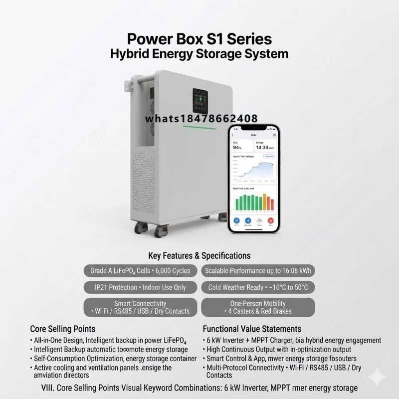 51.2V 314Ah LiFePO4 Rechargeable Lithium Battery Power System 6kW Output 120A Wall-Mounted Solar Charge Controller for Home