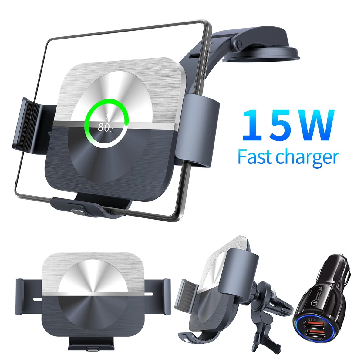 15W Dual Coil Qi Wireless Car Charger Mirror Mount Holder Compatible for Samsung Galaxy Z Fold5 Fold4 Z Fold3 Fold S22U Note 20