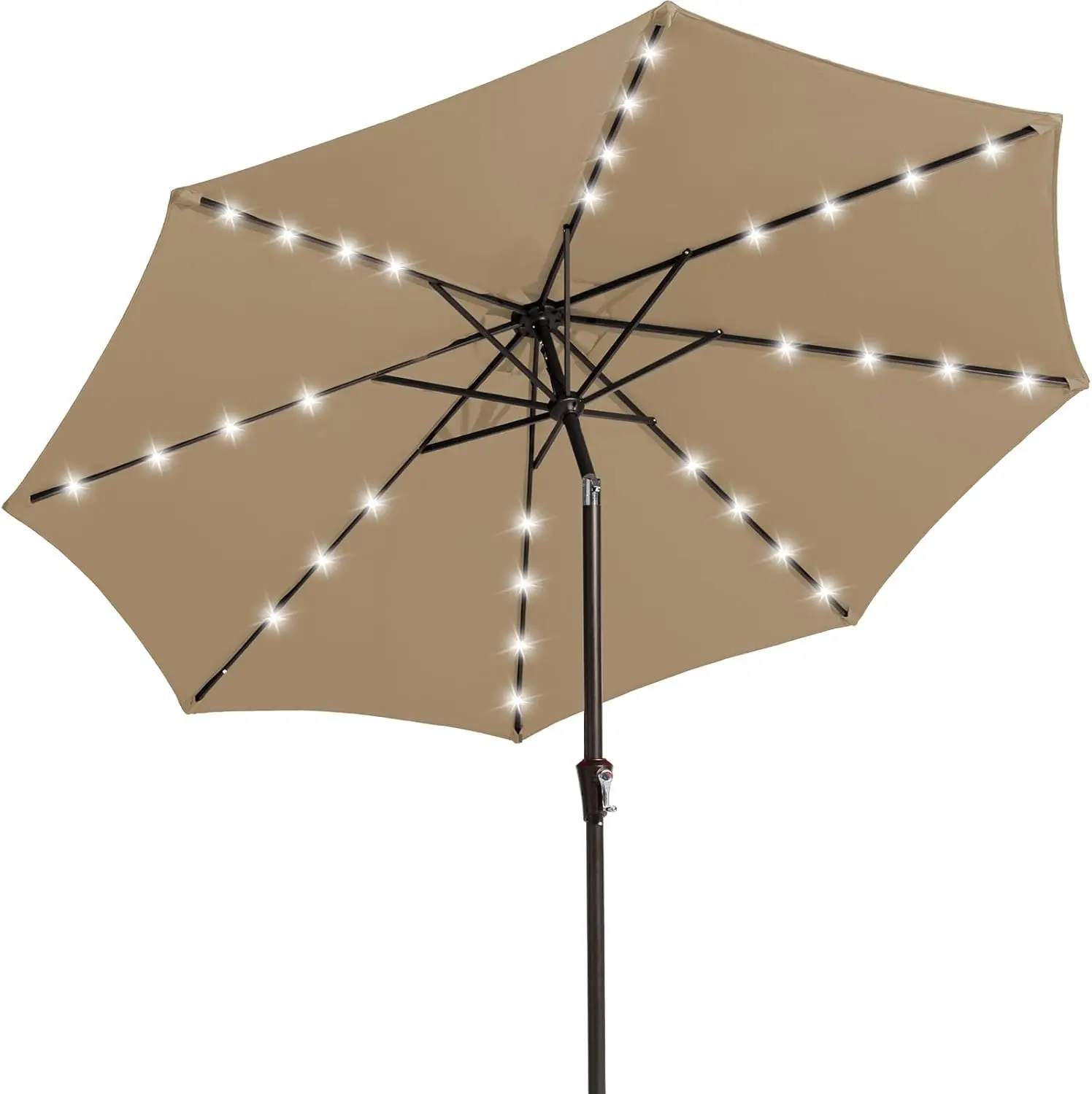 

9FT Outdoor Patio Umbrella with Solar LED Lights, Tilt & Crank for Deck, Yard & Pool - Beige