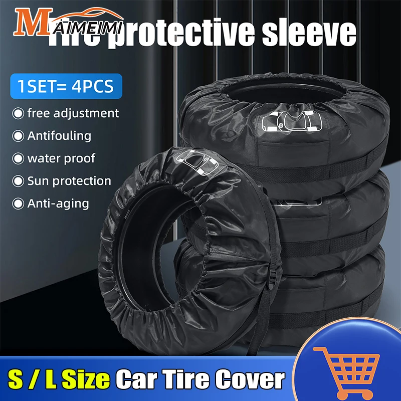 

4Pcs Car Spare Tire Cover Case Polyester Auto Wheel Tires Storage Bags Vehicle Tyre Waterproof Dust-proof Protector Styling