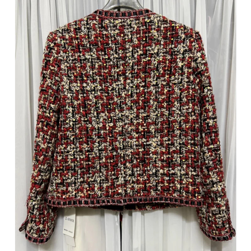 French Vintage Small Fragrance Jacket Women Spring Autumn Casual High Quality Casual Loose Dark Green Tweed Long Sleeve Coat