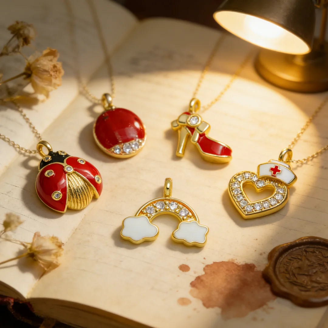 

5Pcs Pendants Gold Plated Enamel Charms for DIY Jewelry Making High Heel Ladybug Rainbow Nurse Hat Necklace Bracelet Accessories