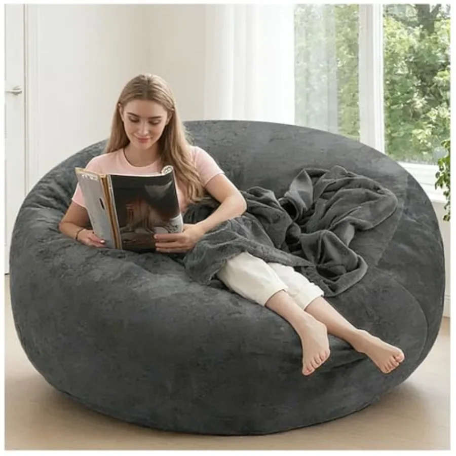 Bean Bag Chair for Adults: Memory Foam Filler Included, Machine Washable Soft Fabric in Neutral Gray Perfect for Movie Nights,