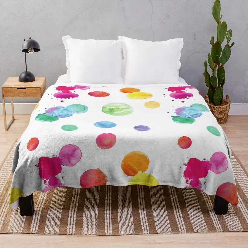 

Artist Palette Polka Dot - Multicolor - White background Throw Blanket Bed Fashionable Decorative Sofa Bed Soft Plaid Blankets