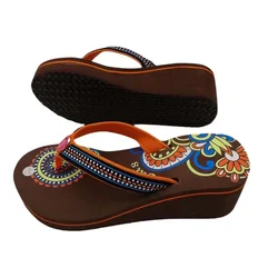 Women Flip Flops Beach Shoes Wedge Sandals Super High 7CM Heels Casual Peep Toe Platform Slippers Rainbow Summer Woman Slippers