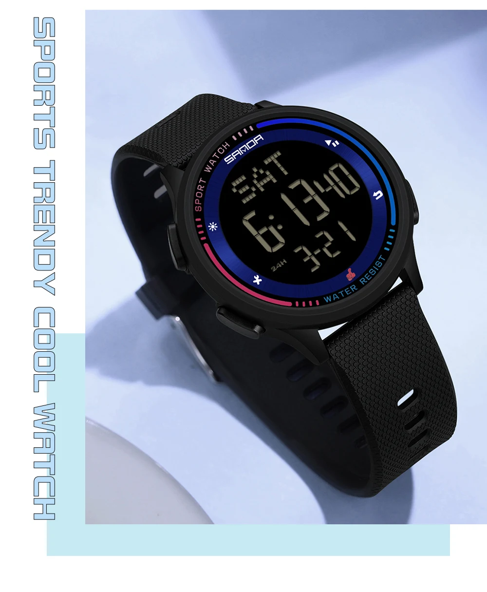 SANDA Herrenuhr, mehrere Funktionen, Outdoor-Sport, Stoppuhr, wasserdicht, digitales Uhrwerk, LED, Herren-Armbanduhr, elektronischer Alarm – Detail 16