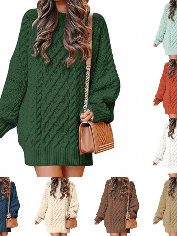 

Versatile Twist Knit Sweater round Ne Large Silhouette Street Sle Fiber Blend Long Sve Moisture ng Knitted Top