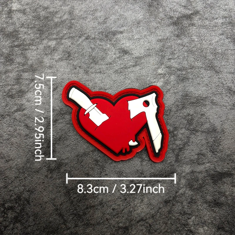 Two-tone heart-shaped knife and axe creative printed armband, comes with a rough side, luminous PVC decal, decorative patch badge for bags, clothing, and accessories view 5