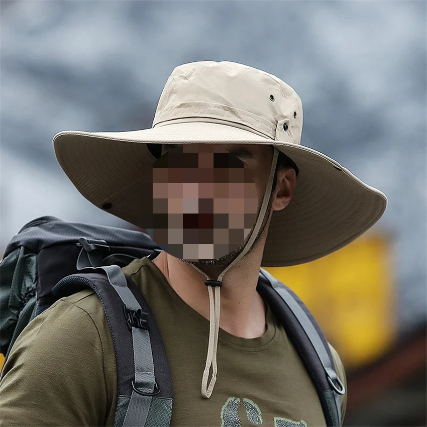 

2025 New Fashion Summer Bucket Hat Cowboy Men Outdoor Fishing Hiking Beach Hats Mesh Breathable Anti UV Sun Cap Large Wide Brim