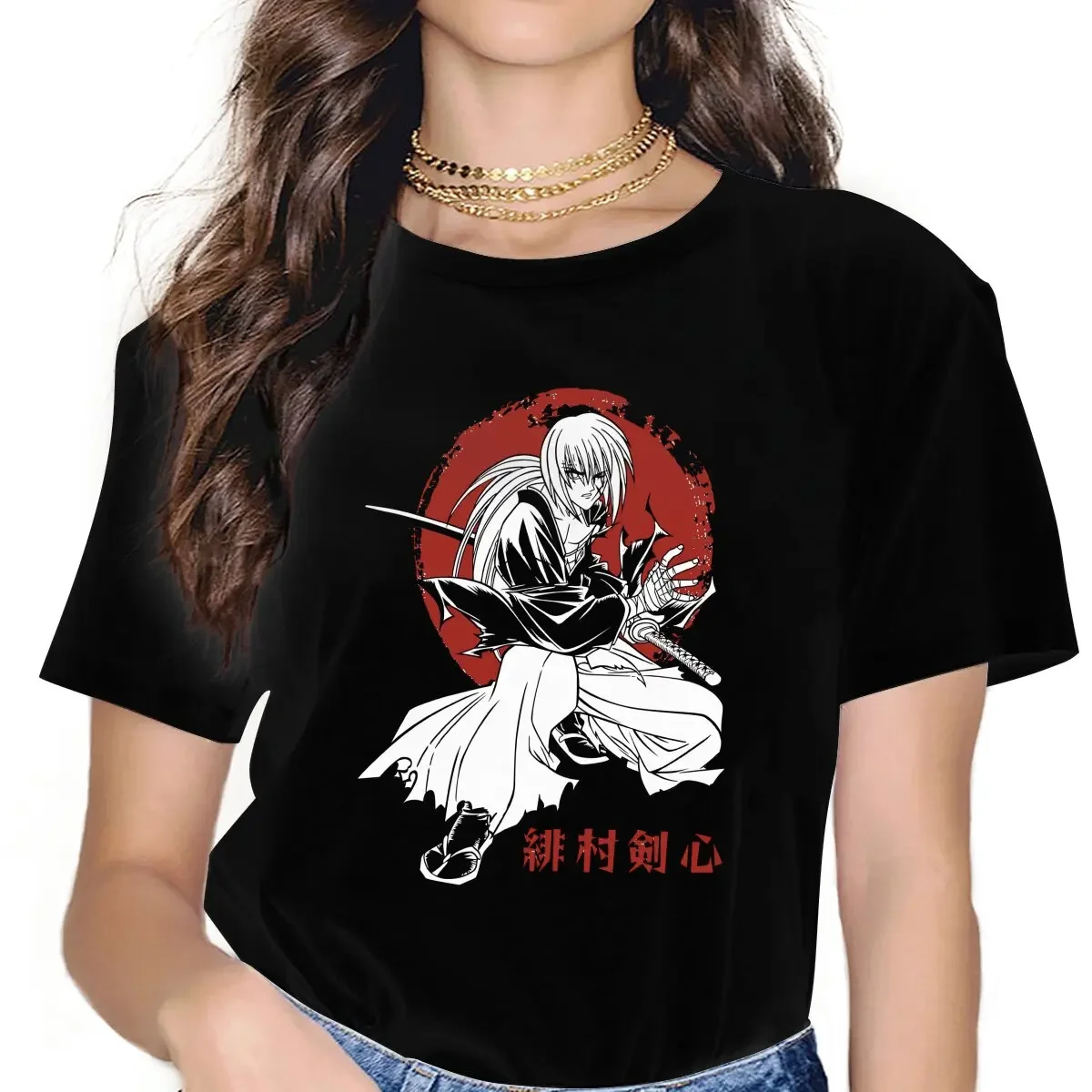 Women Kenshin Himura Classic T Shirt Rurouni Kenshin Manga Tops Unique Short Sleeve Round Collar Tees Summer T-Shirts