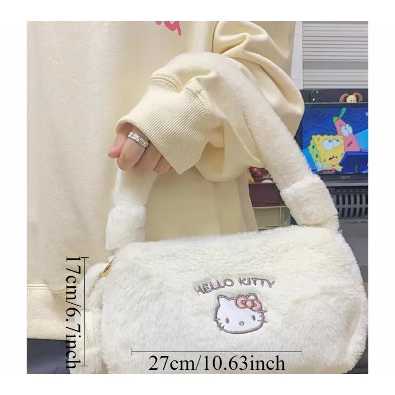 Sanrio Hello Kitty Plush Handbag Female High Capacity Messenger Bag Sanrio Fashion Casual Shoulder Female Pink Cute Travel Bag