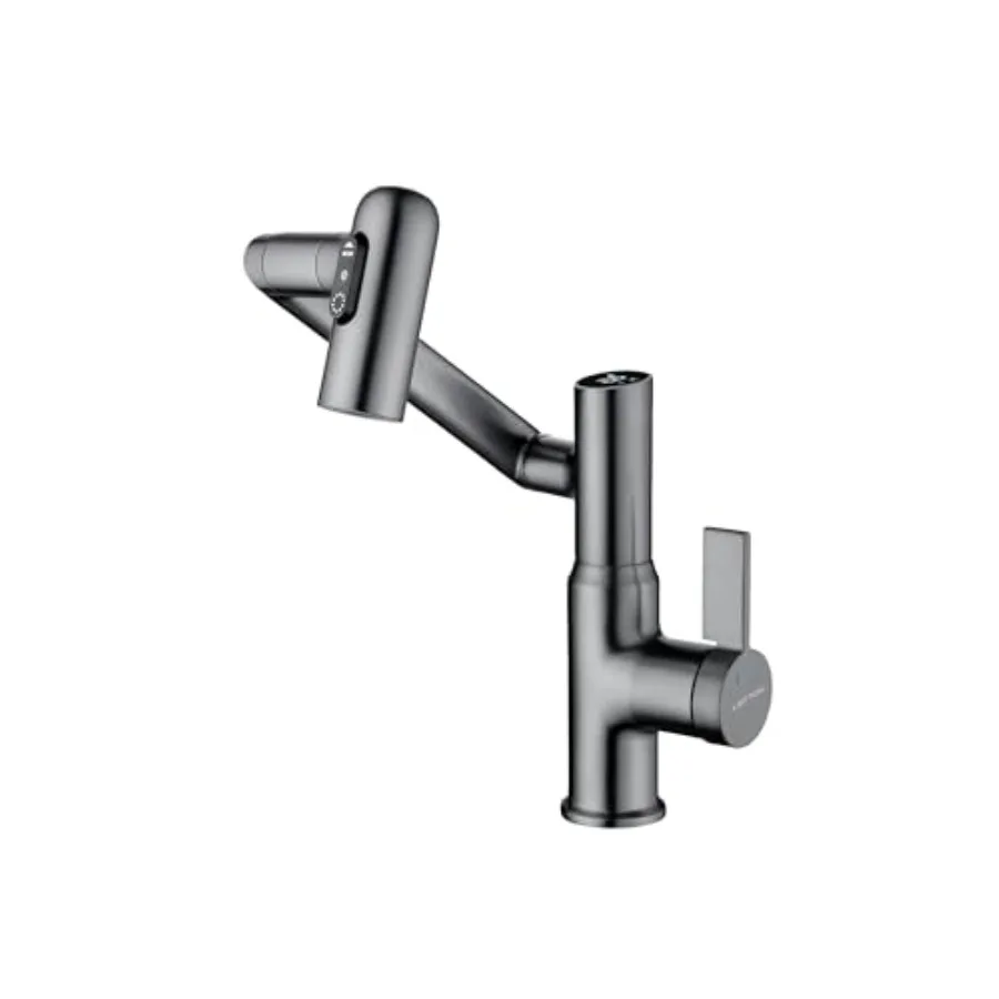 

Rotatable Bathroom Faucet with Temperature Display in Fahrenheit Batteries-Free 3 Water Modes Dark Grey BF2204-2