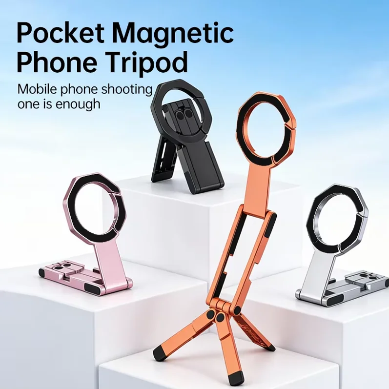 Pocket Magnetic Phone Tripod Foldable Dual-Sided Magnet Stand with Dual Side Magnet for Desk Refrigerator Mount