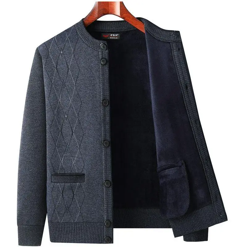 سترة صوفية محبوكة مستديرة من Thiened Fce للرجال في منتصف العمر والكذب ملابس خارجية شتوية عصرية ملابس غير رسمية #5