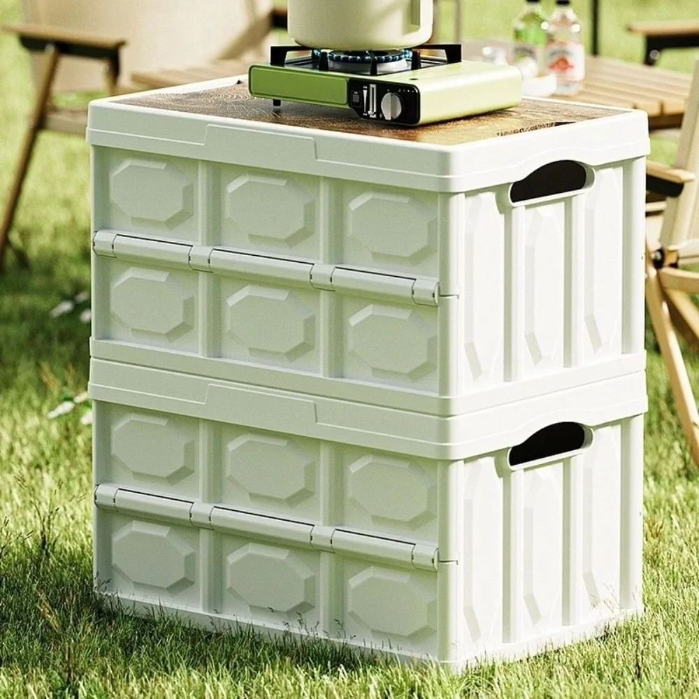 

With Wooden Lid Foldable Storage Box Large Capacity Multi-functional Car Trunk Storage Box Plastic Camping Storage Box Camping