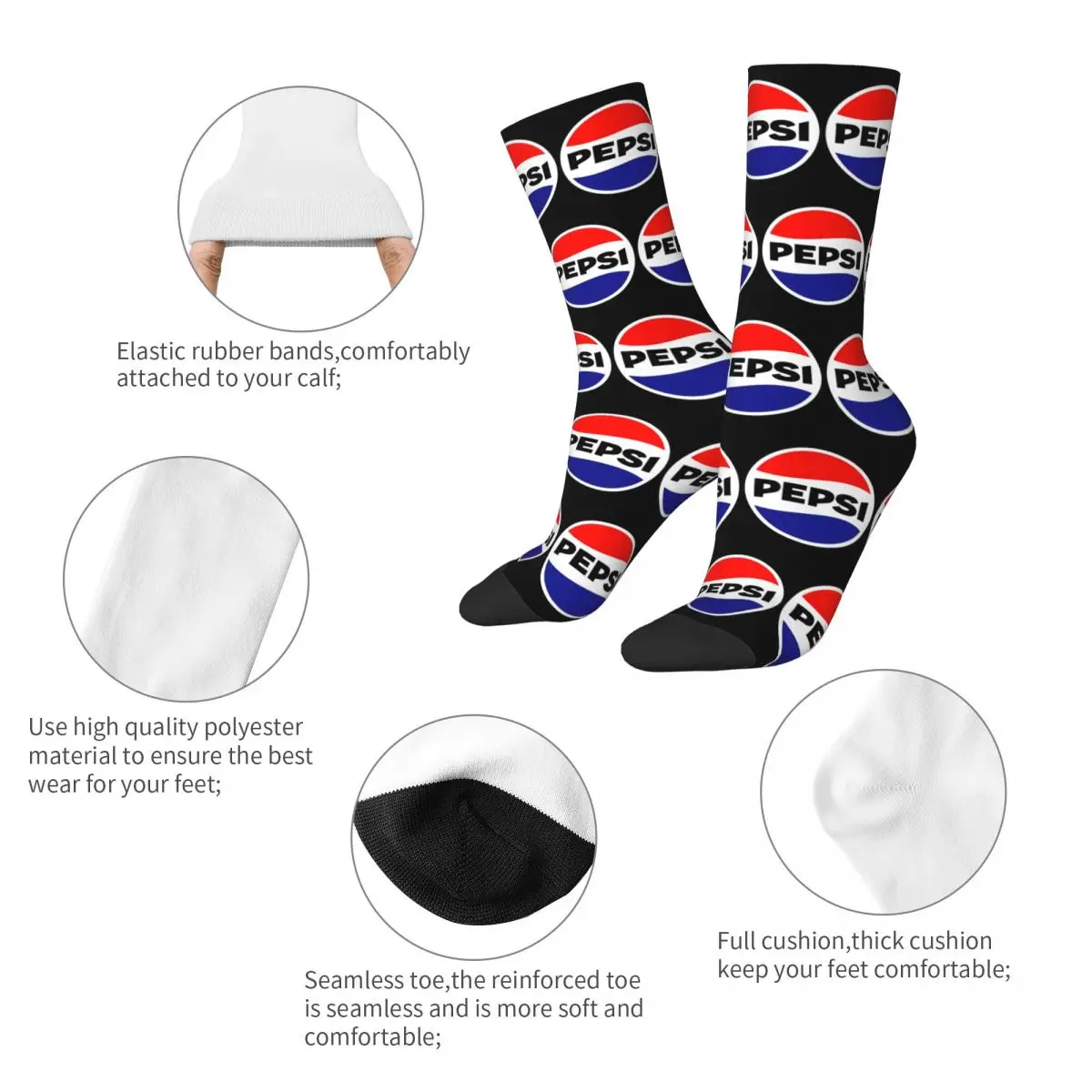 Pepsi Logo 1969 Socks Men's Women's Polyester Fashion Cola Drink Socks Harajuku Spring Summer Autumn Winter Middle Tube Socks