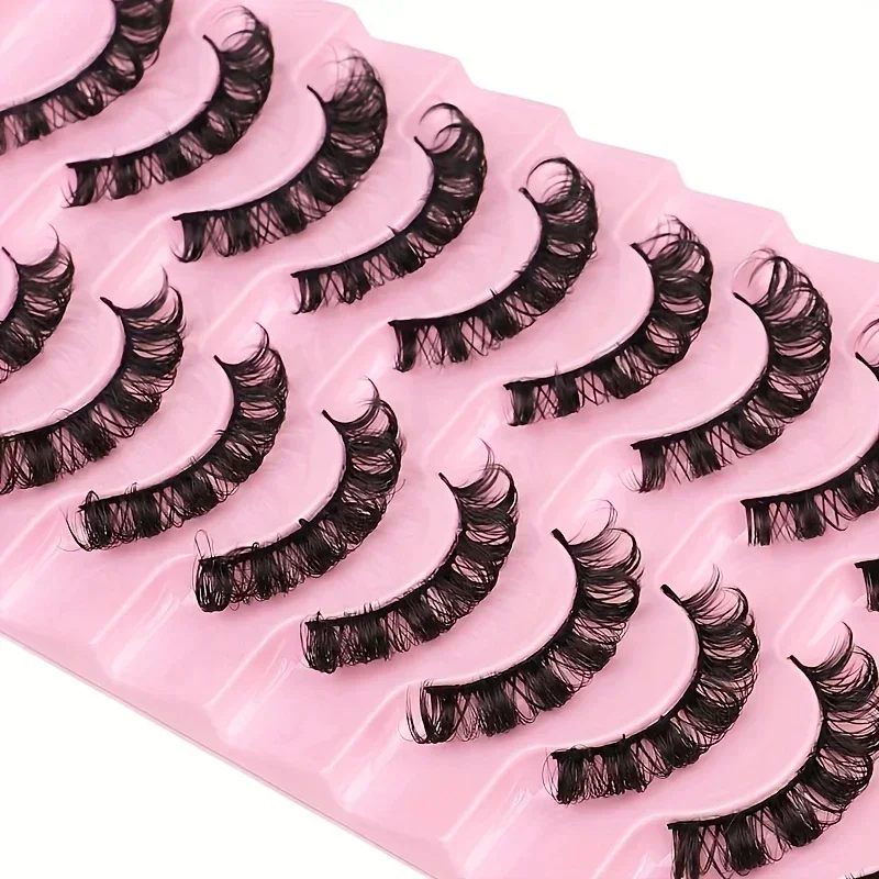 10 paia di ciglia a strisce russe DD Curl ciglia finte Fluffy Wispy Faux Mink Lashes Pack Fluffy False Lashes estensioni russe