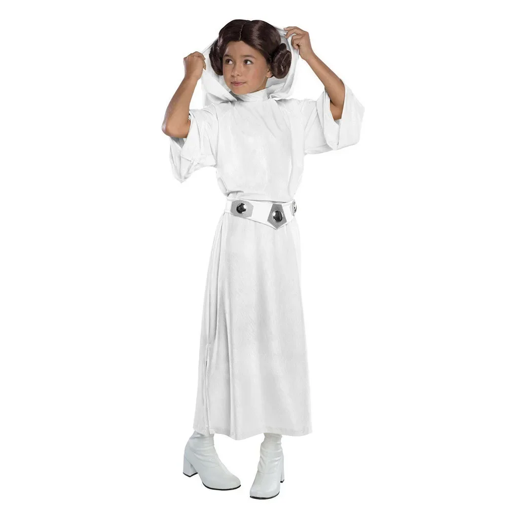 

Kids Princess Leia Costume Fancy Dress Girls White Hooded Robe Child Outfit Halloween Carnival Party Costume