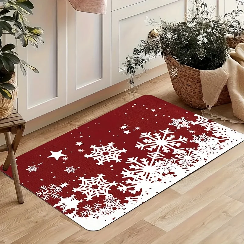 2D‑Printed Snowflake Christmas Kitchen Rug Set, Decor for Bedroom, Living Room, Kitchen, Bathroom, Entryway
