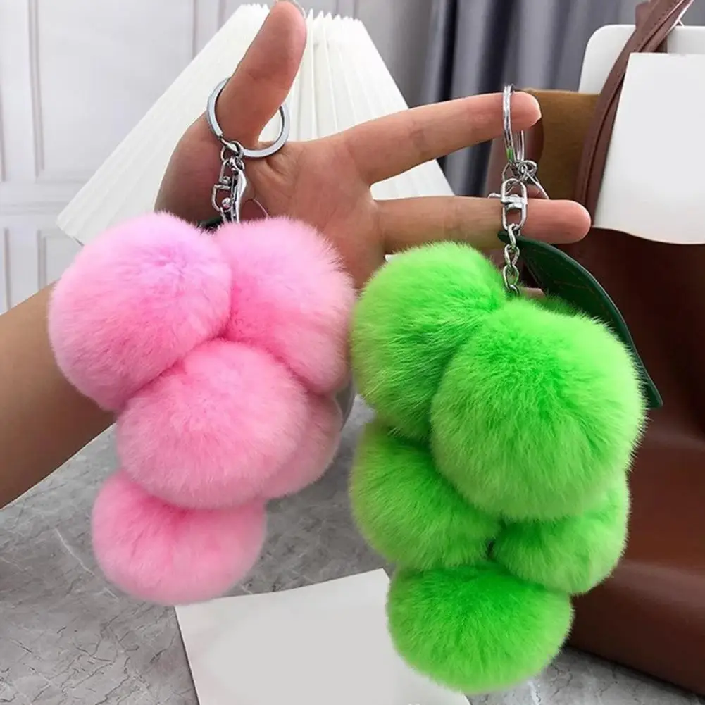 Plush Grape Keychain Fuzzy Faux Fur Car Bag Decoration Hanging Pendant with Metal Buckle Backpack Car Keys Wallet Phone Pendant