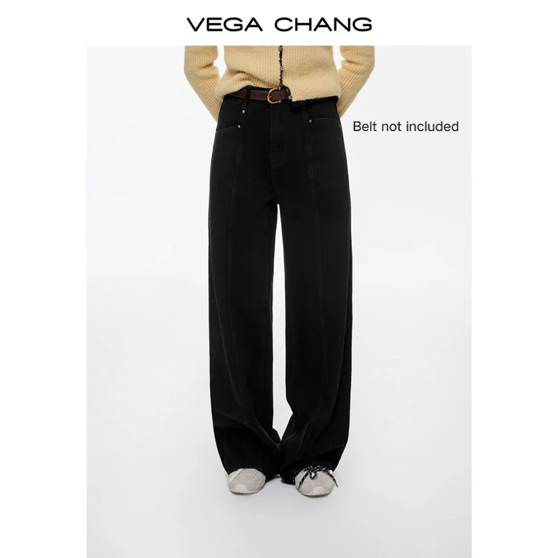 

Vega Chang Новые зимние женские джинсы с высокой талией, черные флисовые универсальные широкие брюки с прямыми штанинами [ремень в комплект не входит]