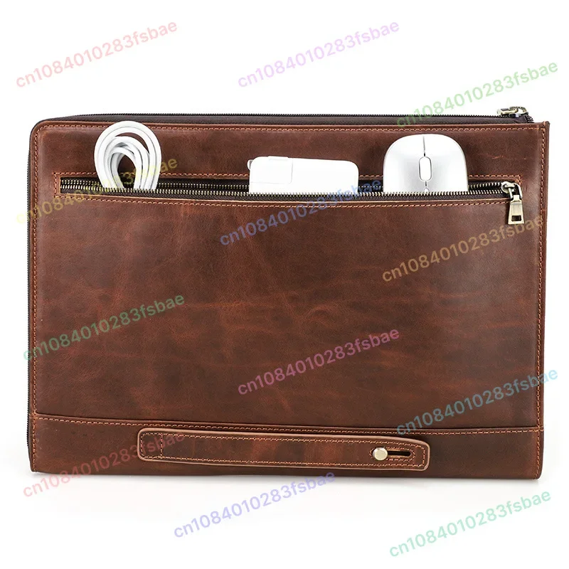 

Compatible Withnew Macbook Pro 14.2 Case, Crazy Horse Oil Leather Zipper Laptop Bag