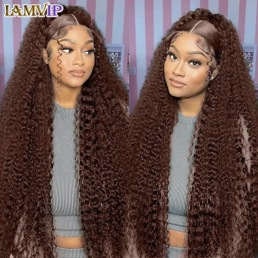 250% 30 36 inch Kinky Curly 13x4 Hd Lace Front Wig Chocolate Brown Human Hair Brazilian Colored 13x6 Lace Frontal Water Wig Wear