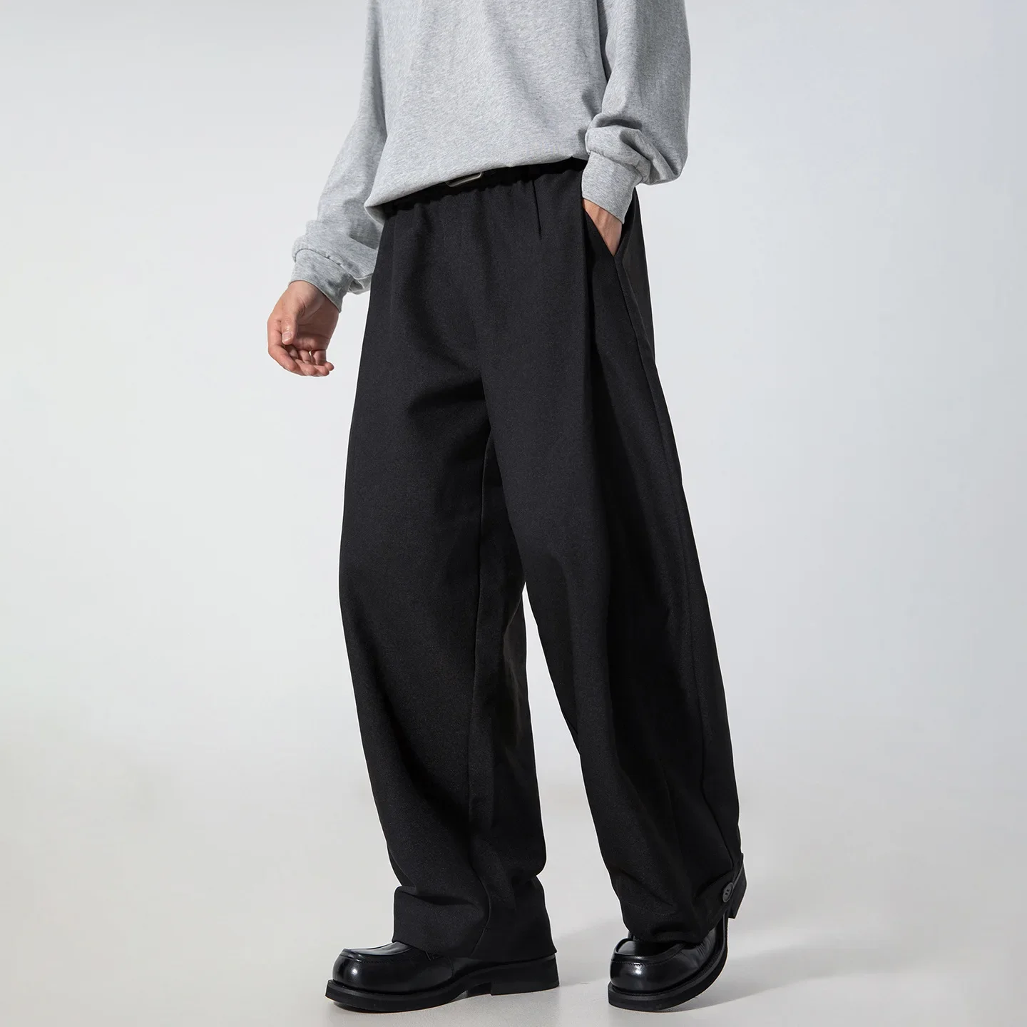 Vintage New Fashion American Men’s Solid Color Loose Simple Basic Casual Trendy Wide Leg Straight Trousers Male Pants Clothes