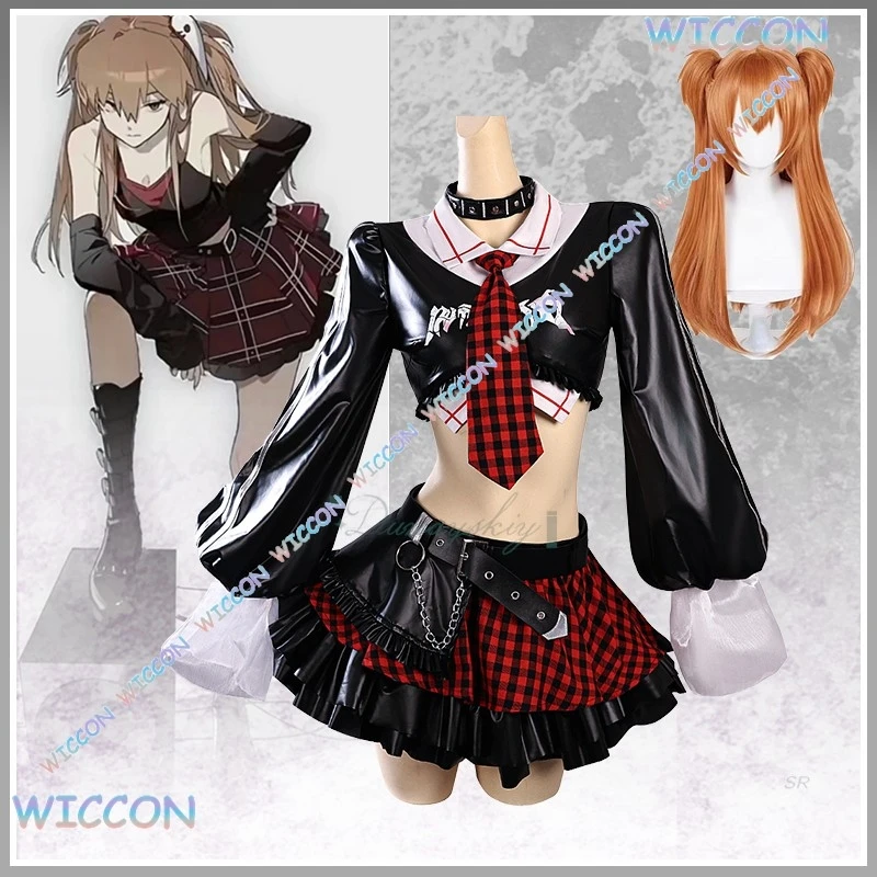 

Panda/Rock Band Set Asuka Cosplay Costume Short Jacket Mini Plaid Skirt Wig Sexy Suit Halloween Role Play Party Women Carnival