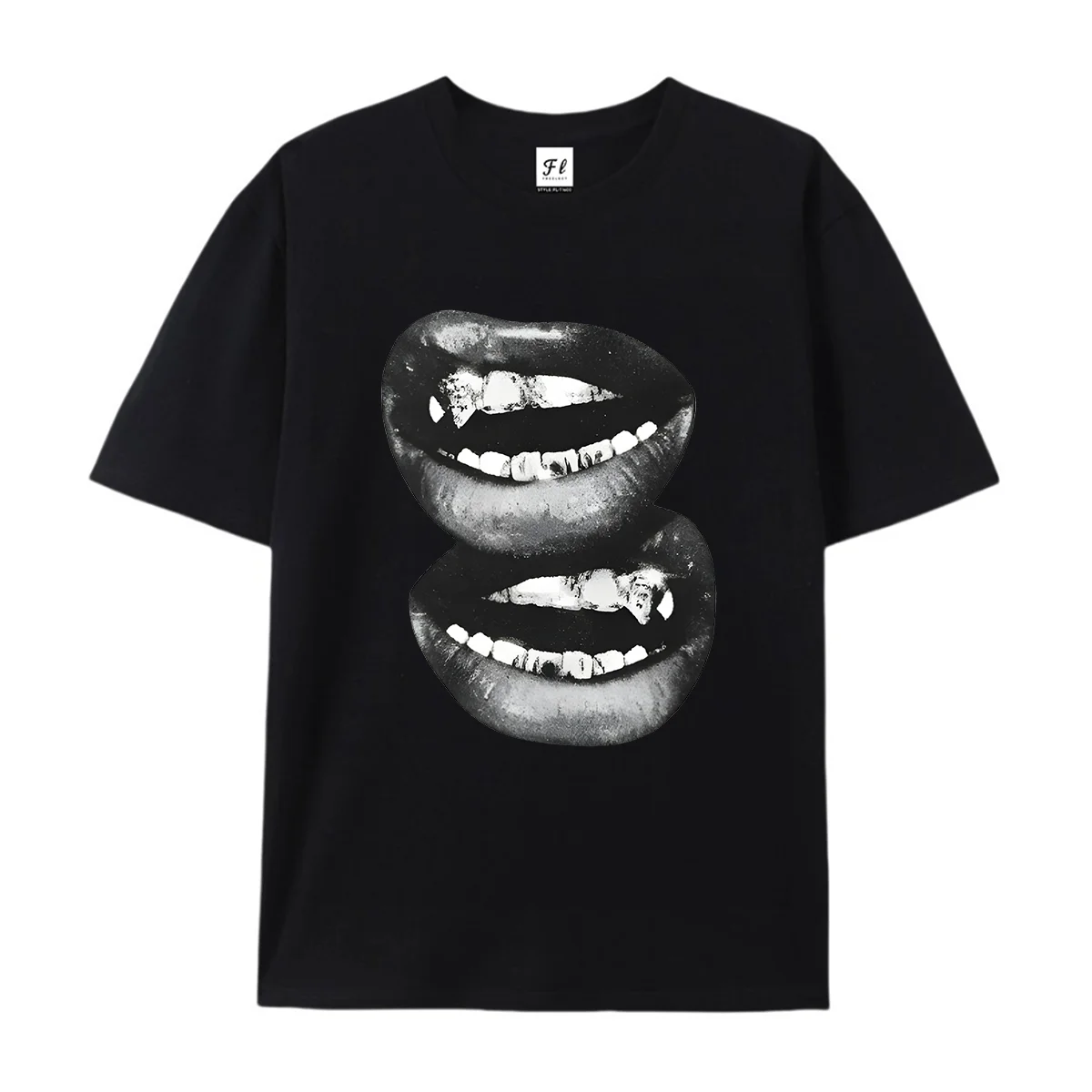 Vintage Mouth Graphic T-Shirt For Men Retro Edgy Face Art Print Short Sleeve Tee Casual Loose Fit Tops for Streetwear Hip Hop